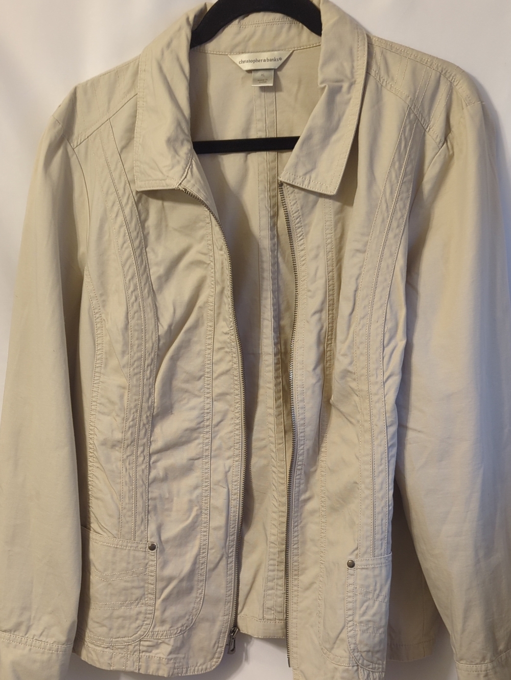 Christopher & Banks Beige/Cream Zip-Front Utility Jacket
